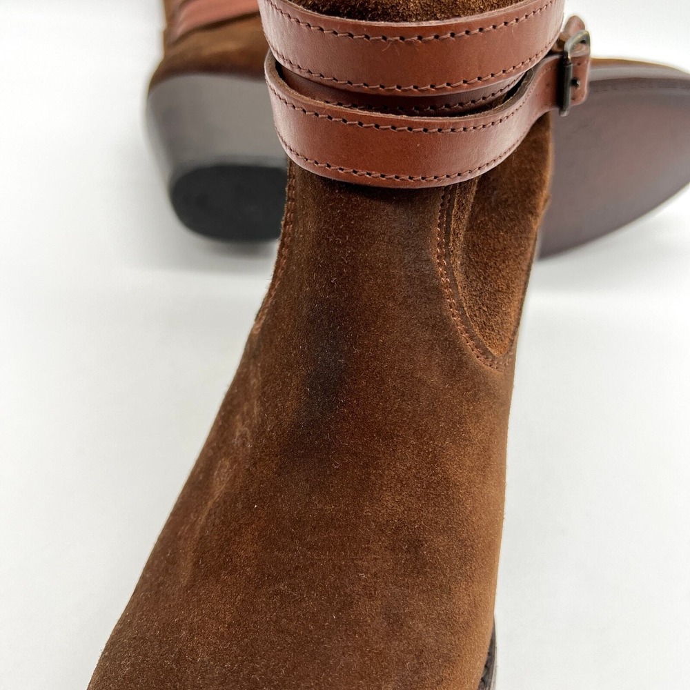FRYE Jane Strappy Short Boot 10 Brown Suede Leather Block Heel Western Distress - Picture 8 of 13